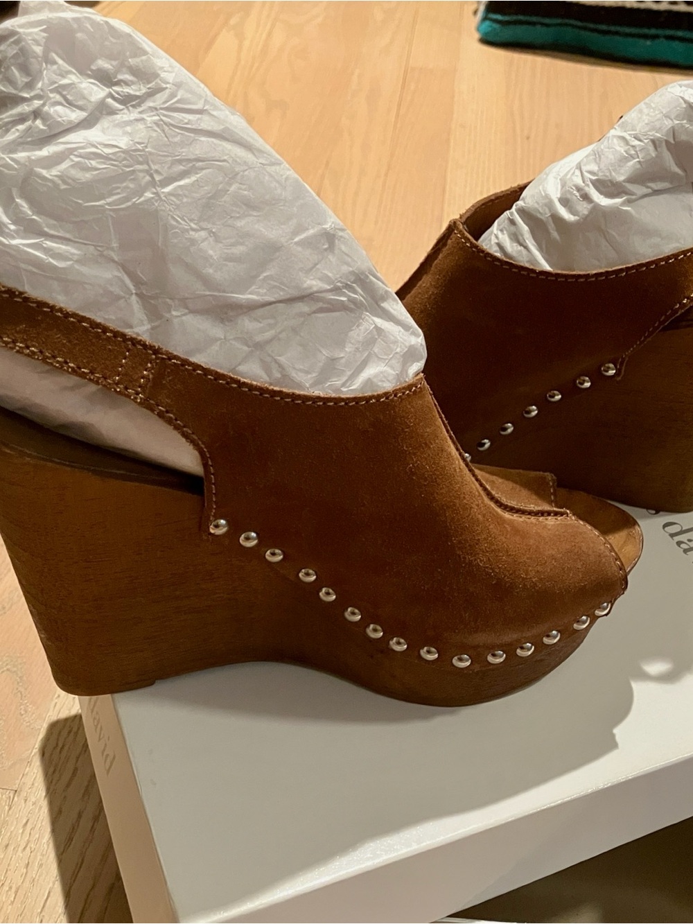 Charles David Brown Suede Studded Wedge Sandals